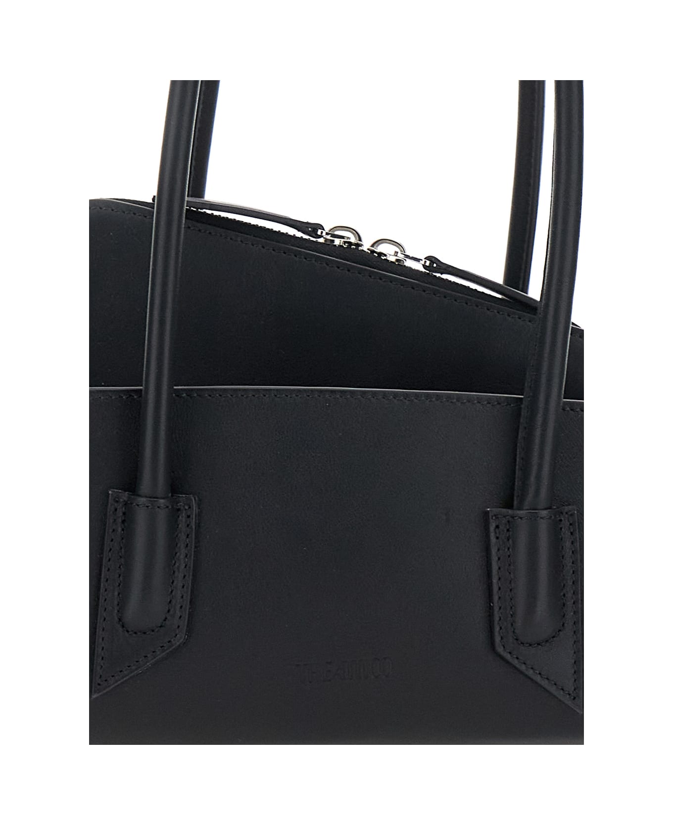 The Attico 'la Passeggiata Small' Black Shoulder Bag With Tubular Handles And Impressed Logo On The Front In Leather Woman - Black