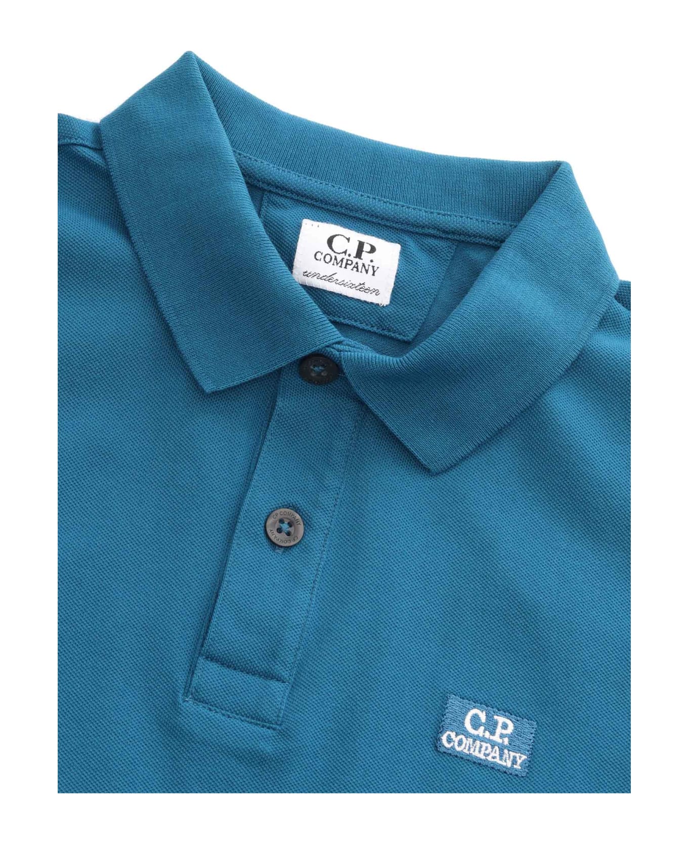 C.P. Company Undersixteen Blue Polo With Logo - BLUE