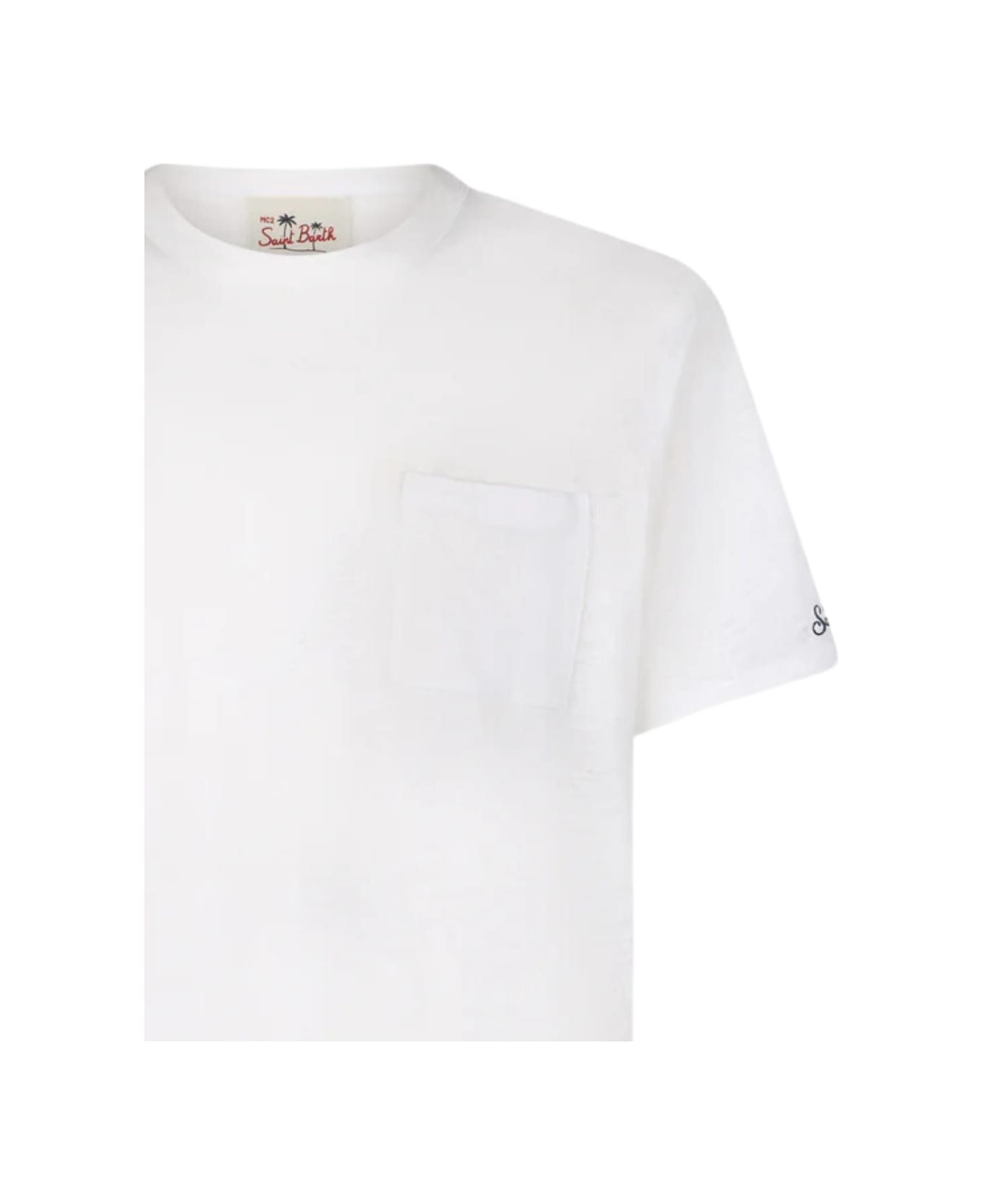 MC2 Saint Barth Linen T-shirt With Front Pocket - N Off White