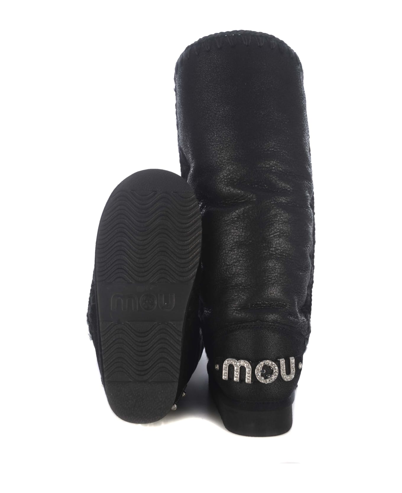 Mou Boots "eskimo40 Rhinestones" Made Of Leather - Black