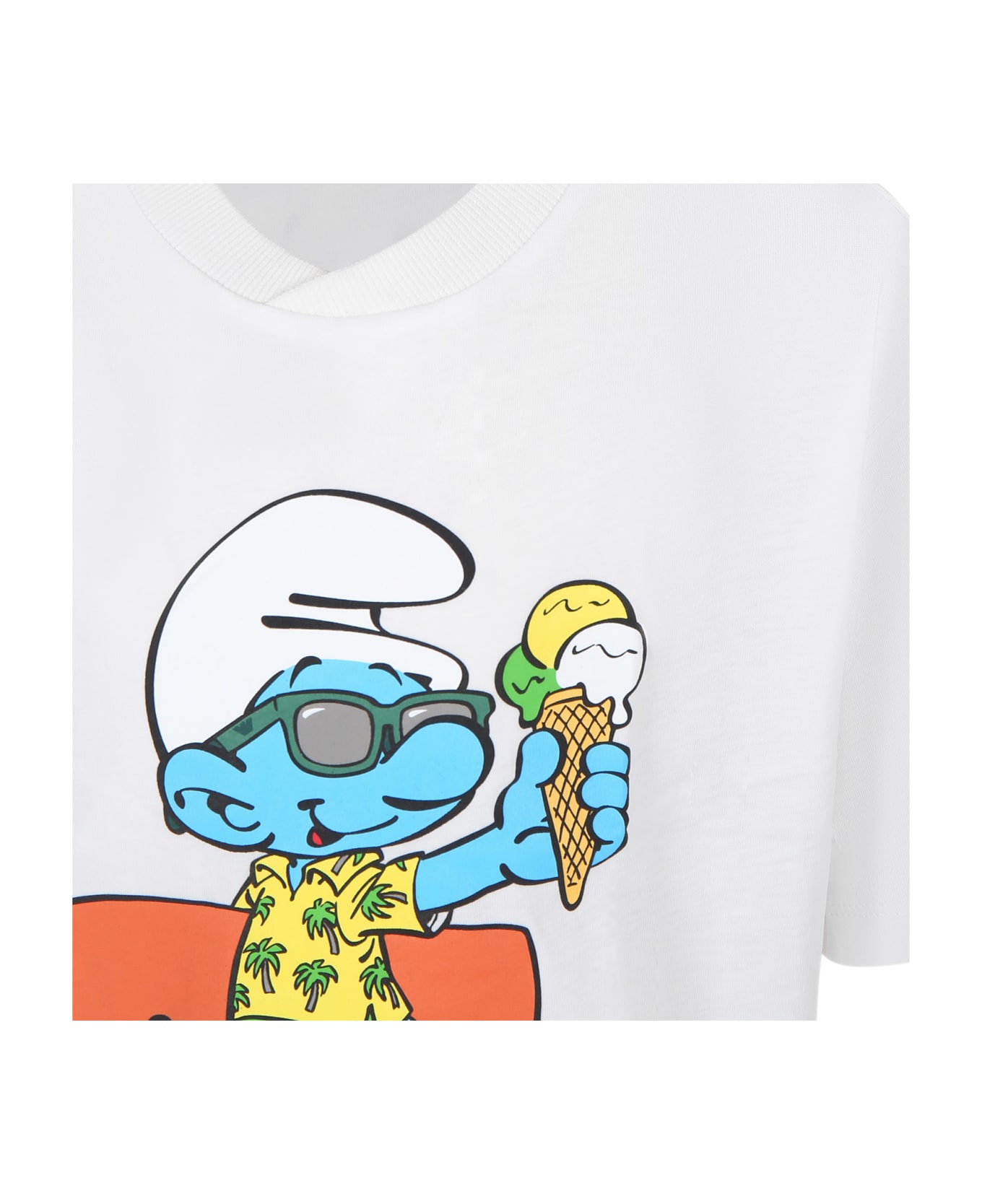 Emporio Armani White T-shirt For Boy With Smurf Print - White Tシャツ＆ポロシャツ