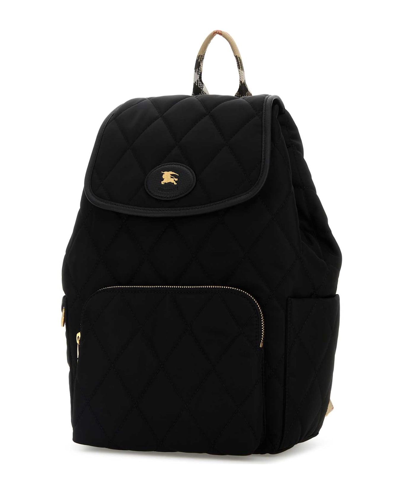 Burberry Black Fabric Horseshoe Backpack - BLACK