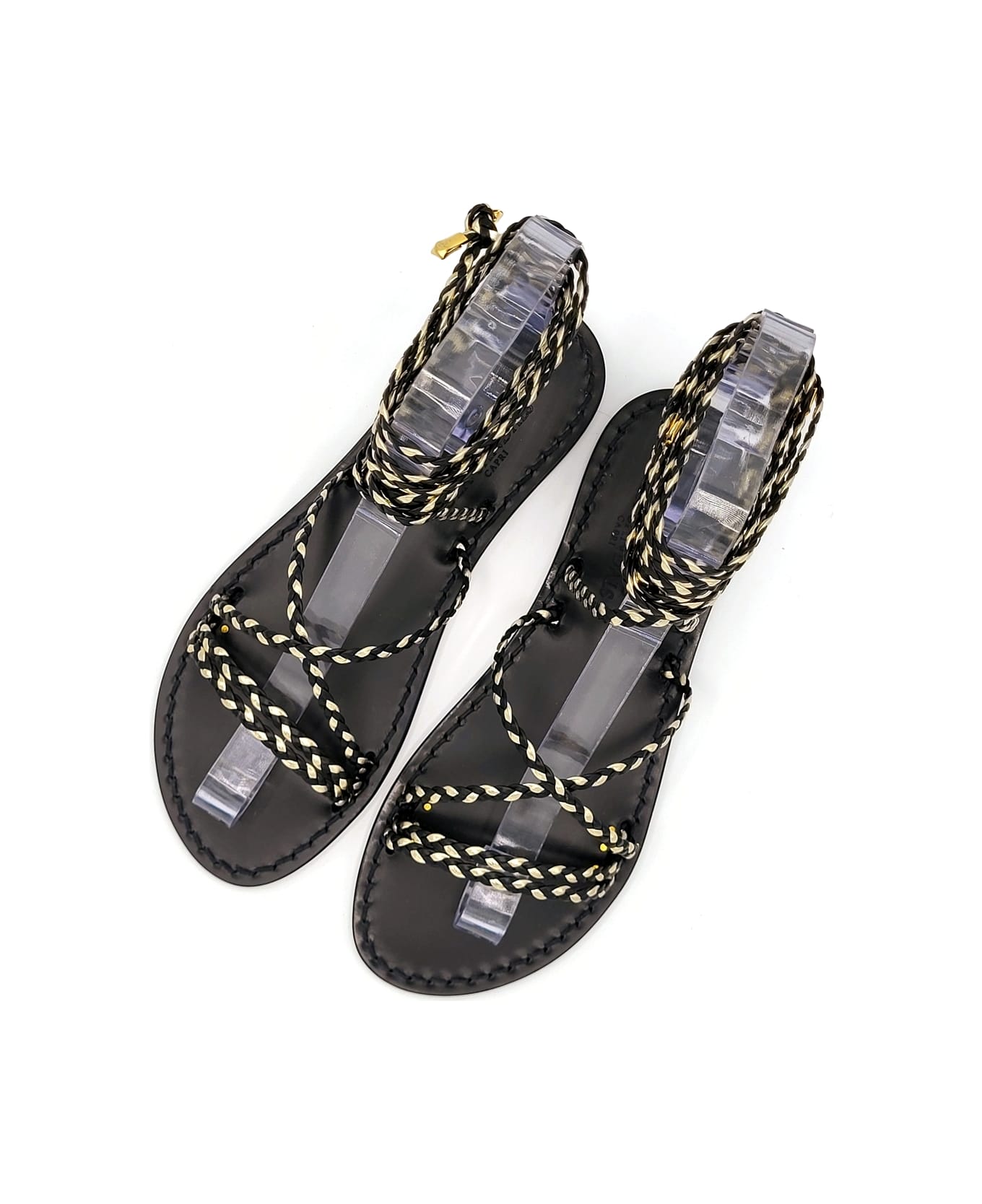 Dea Sandals Gold And Black Leather Gladiator Sandals - black, platinum