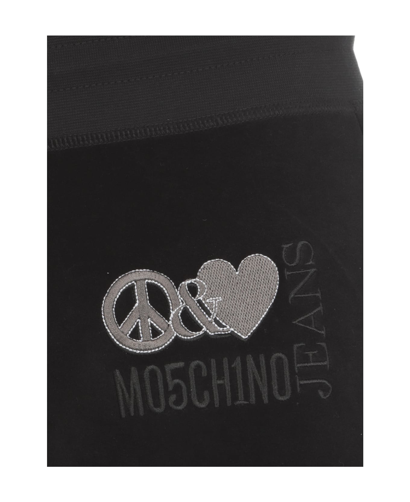 M05CH1N0 Jeans Pants With Peace And Love Logo - BLACK