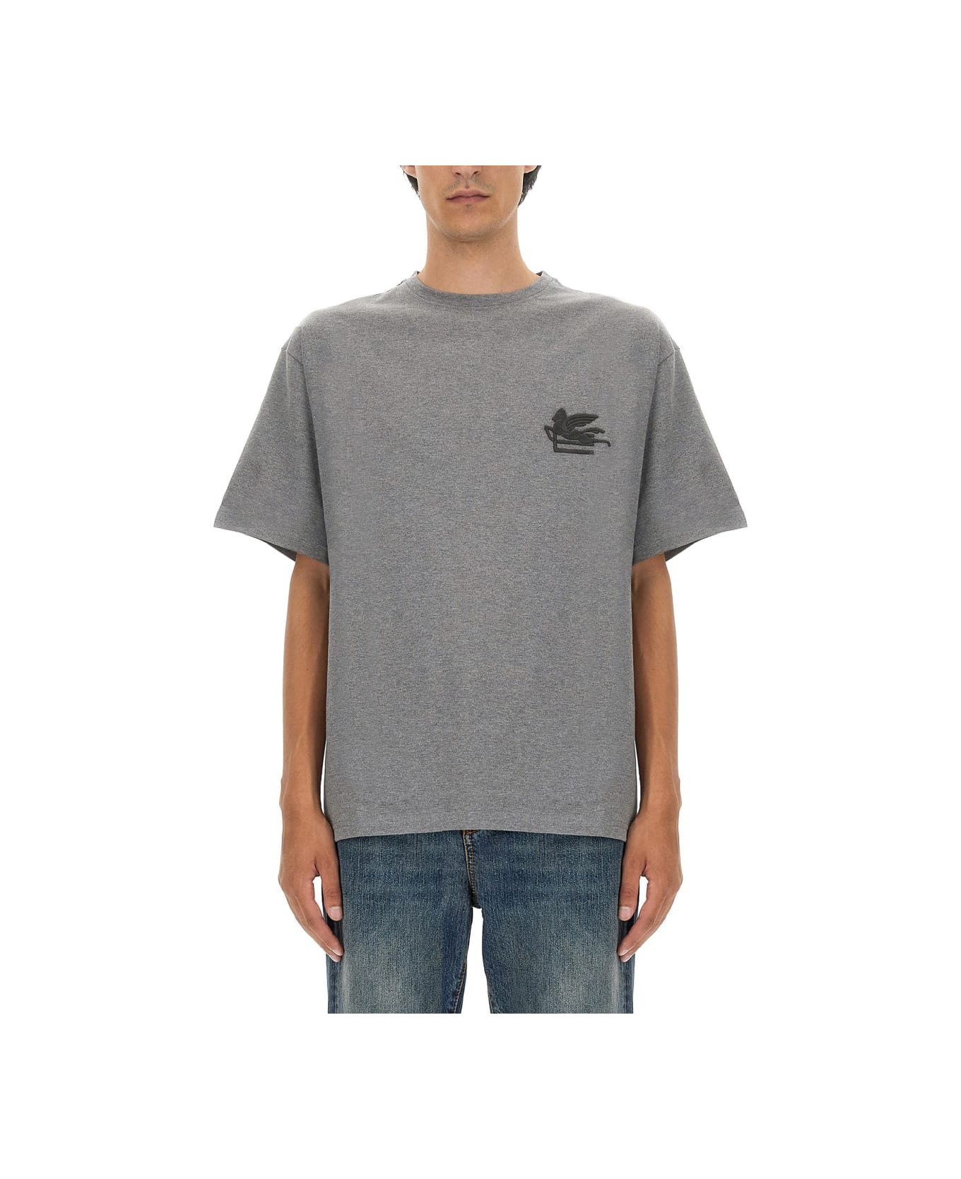 Etro T-shirt With Pegasus Embroidery - GREY