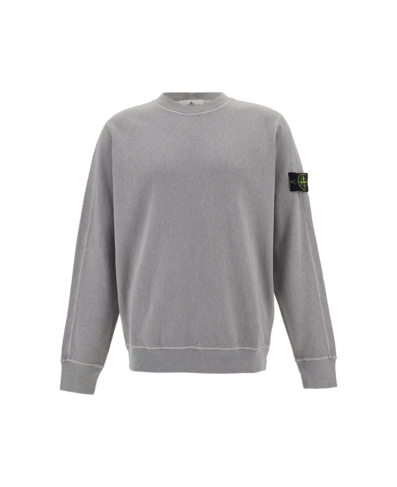 Stone Island Grey Crewneck Sweatshirt With Logo Patch In Cotton Man - Grey フリース