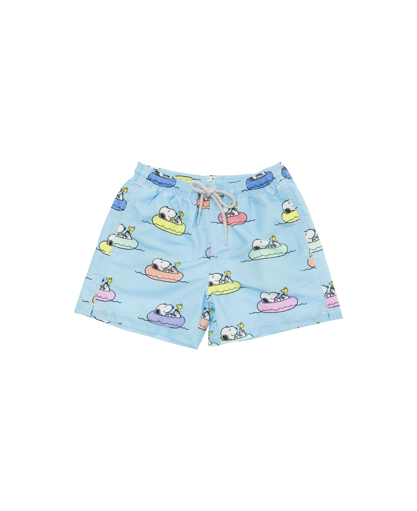 MC2 Saint Barth Multicolor Swim Shorts With All-over Snoopy Print In Fabric Baby - Light blue