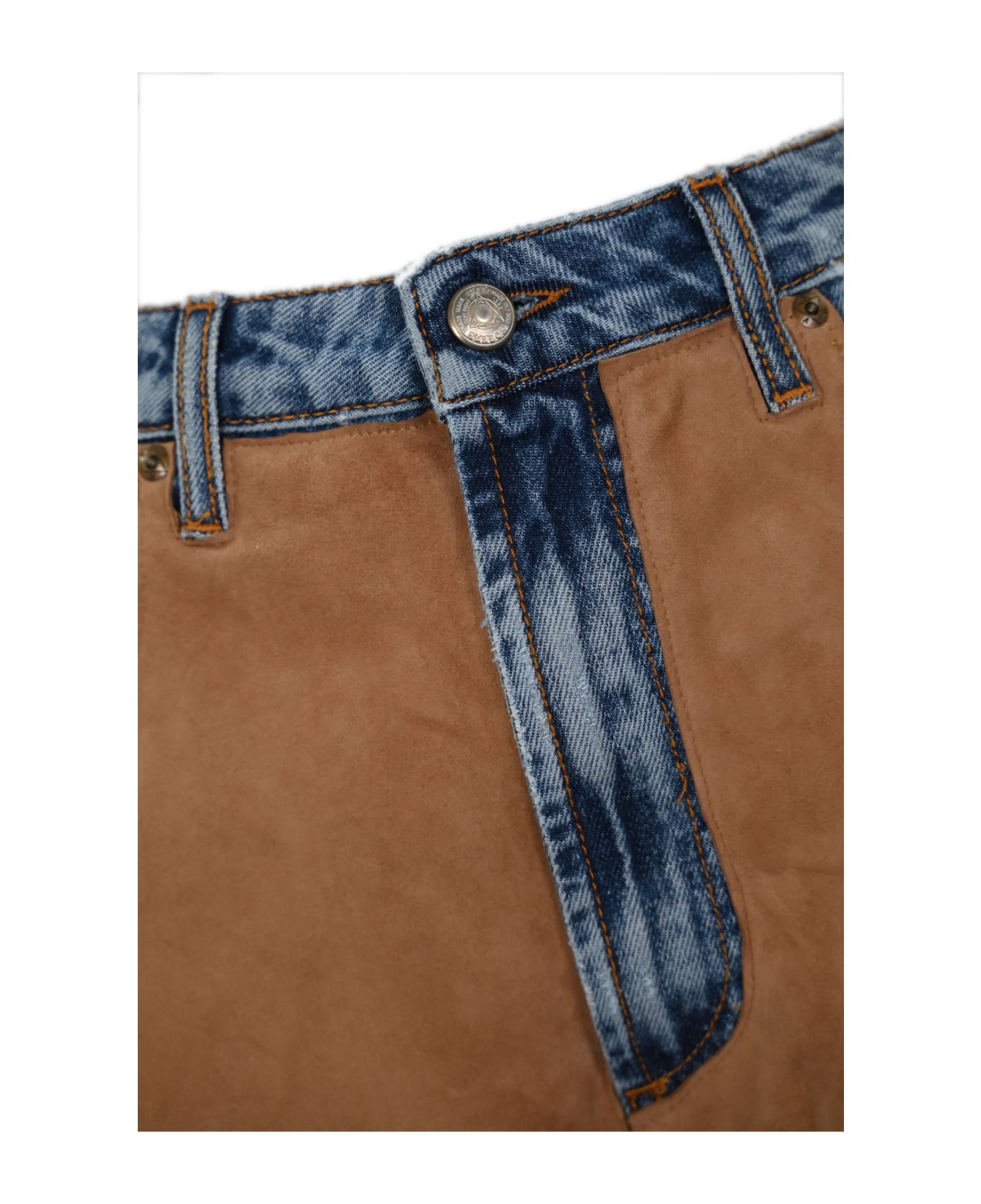 Roy Rogers Denim And Suede Shorts - Denim