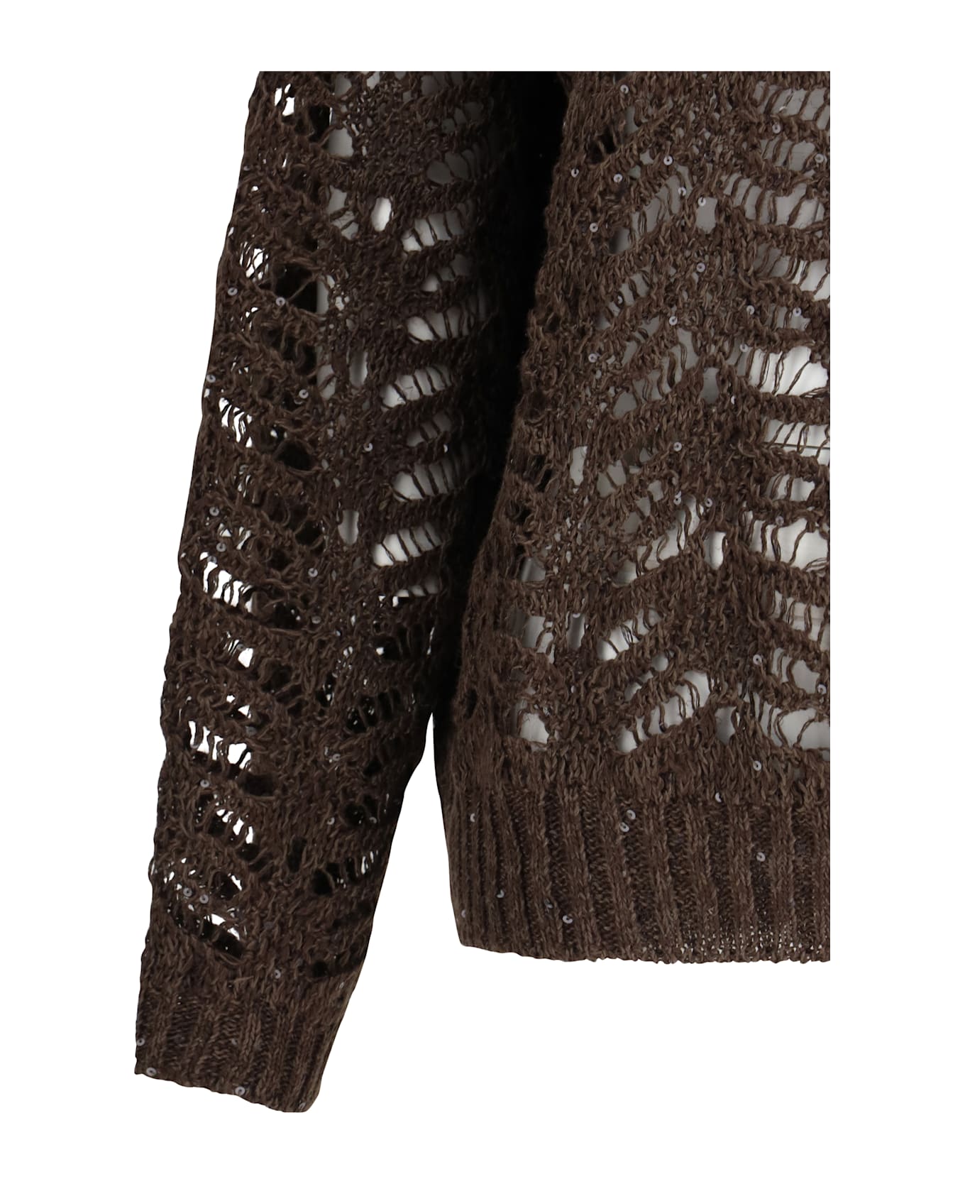 Brunello Cucinelli Perforated Sweater With Sequins - Chocolate