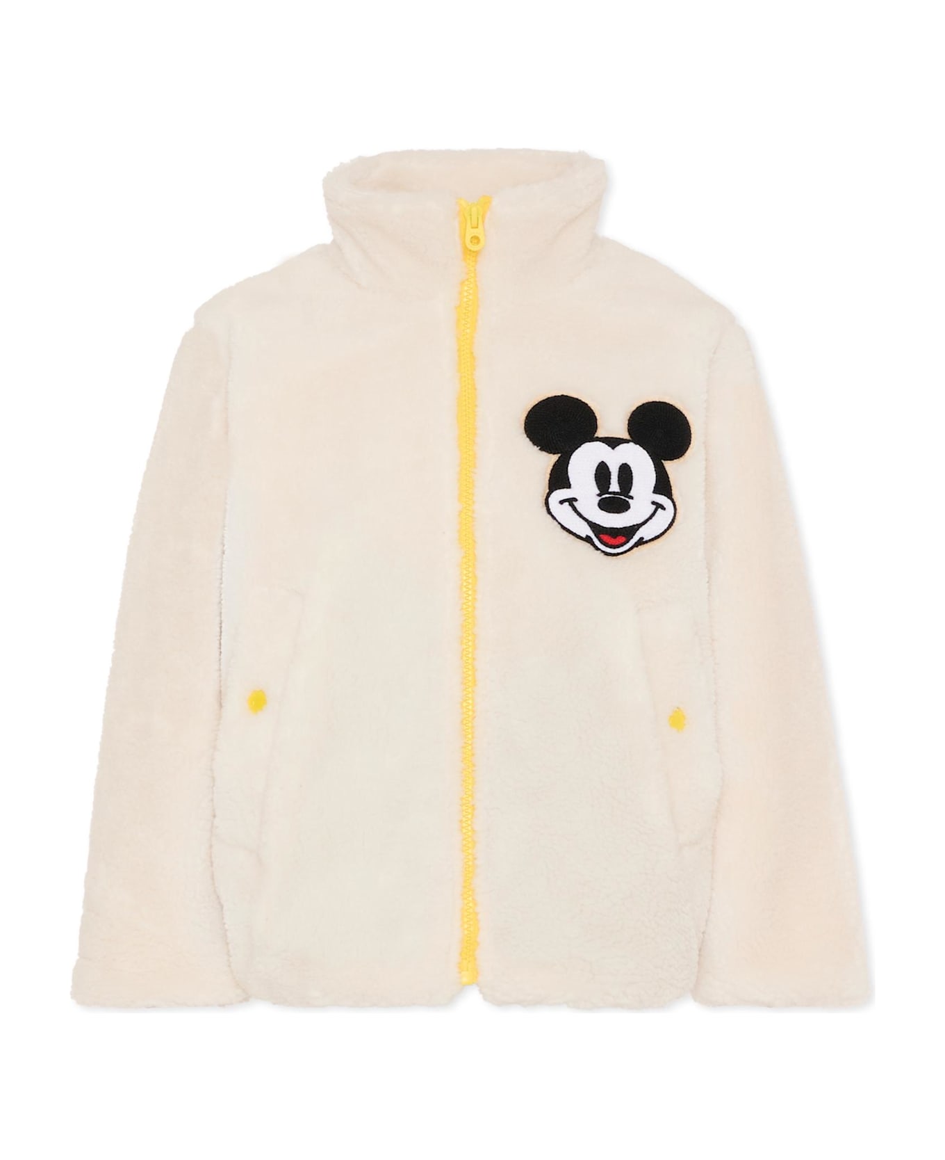 Marc Jacobs Ivory Faux Fur Coat For Kids With Mickey Mouse - Ivory