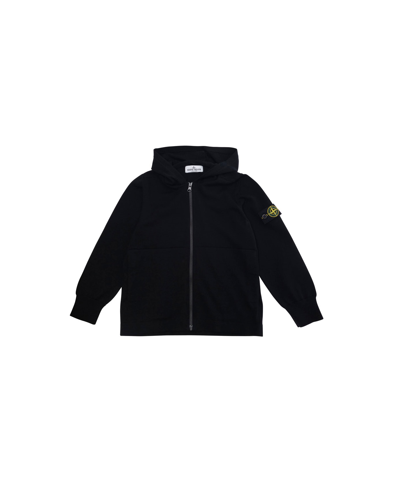 Stone Island Junior Black Sweatshirt With Hood And Removable Compass Logo Applied On The Sleeve In Cotton Boy - Black