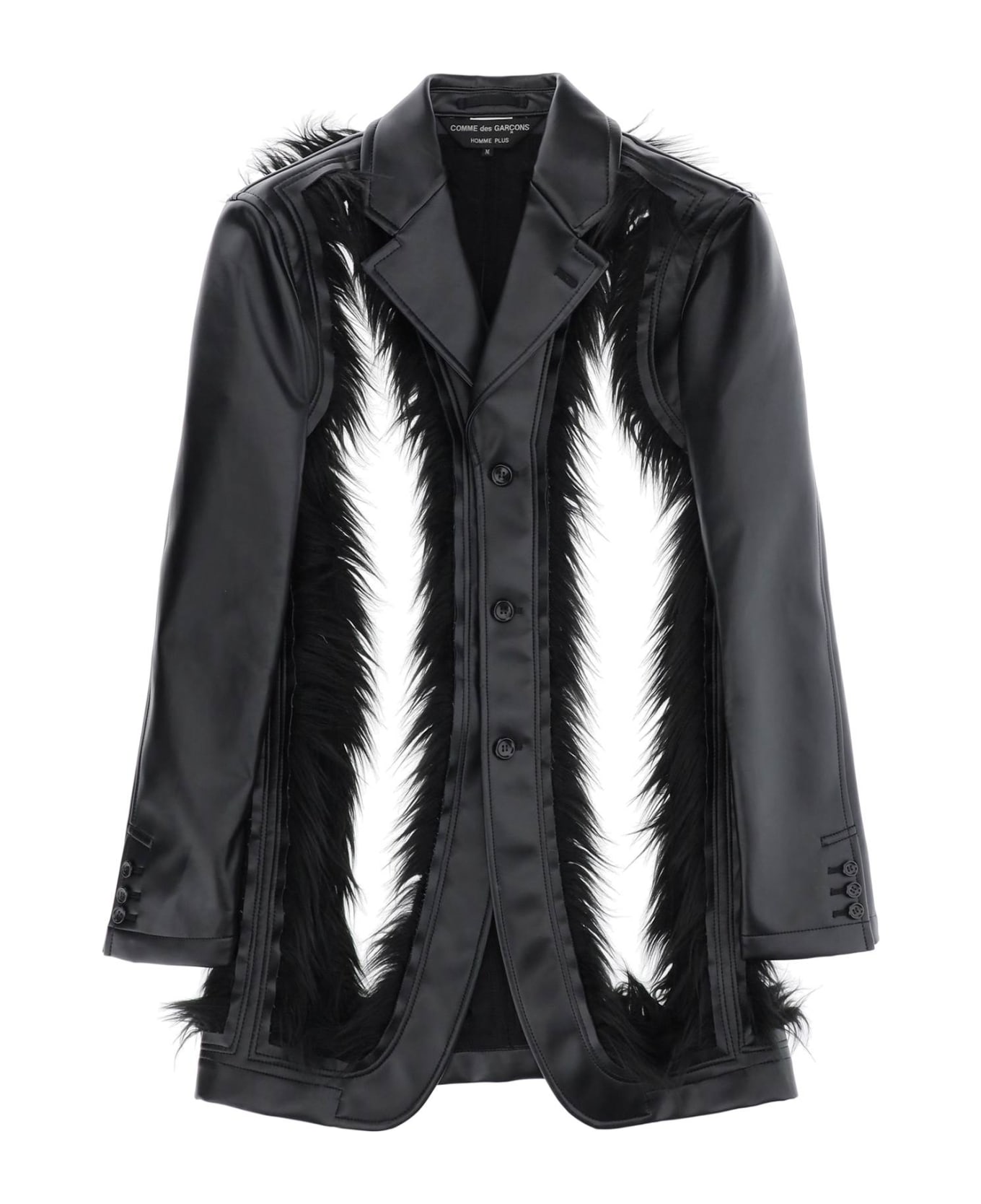Comme Des Garçons Homme Plus Faux Leather Destroyed Balzer With Eco-fur Trims - BLACK BLACK (Black)