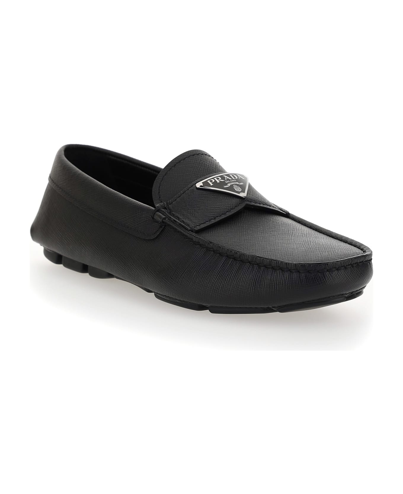 Prada Men's Black Leather Loafers - Nero