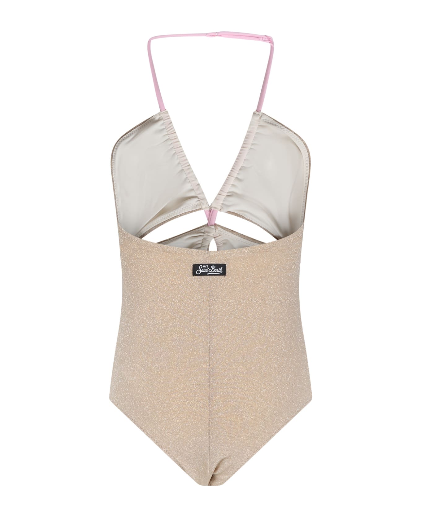 MC2 Saint Barth Gold Swimsuit For Girl With Logo - Gold