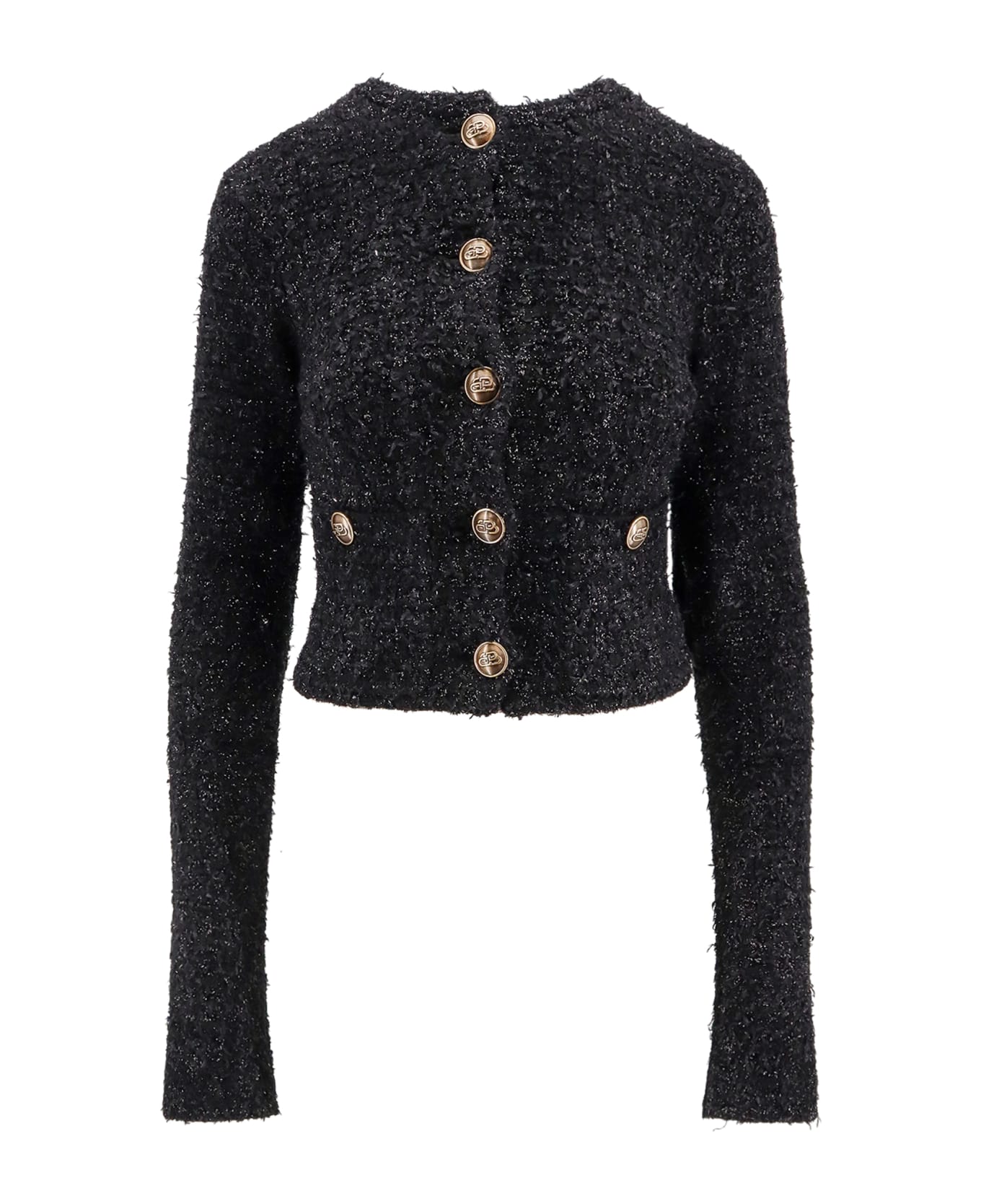 Balenciaga Cropped Tweed Cardigan - Black