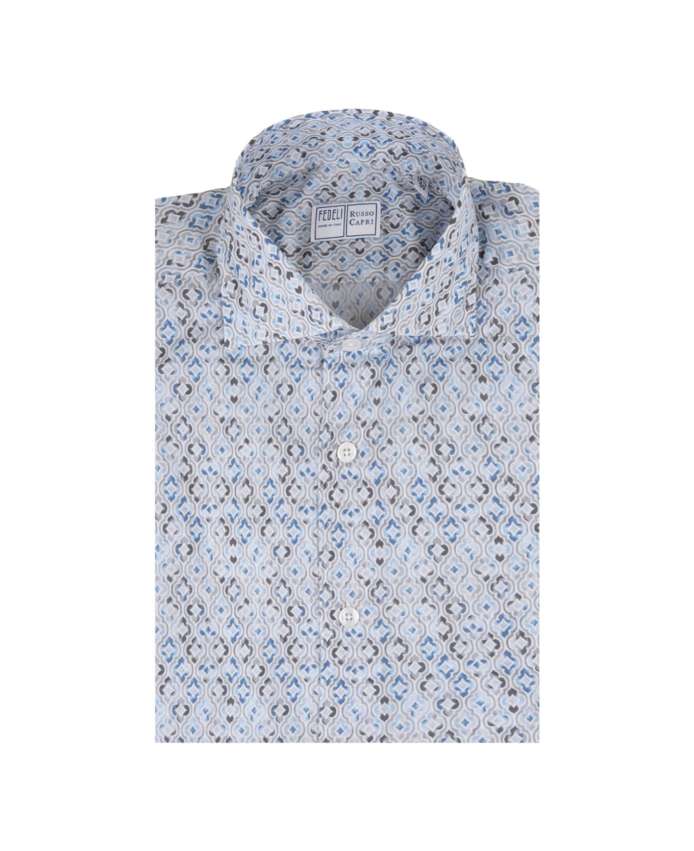 Fedeli Sean Shirt In Blue Majolica Printed Panamino - Blue