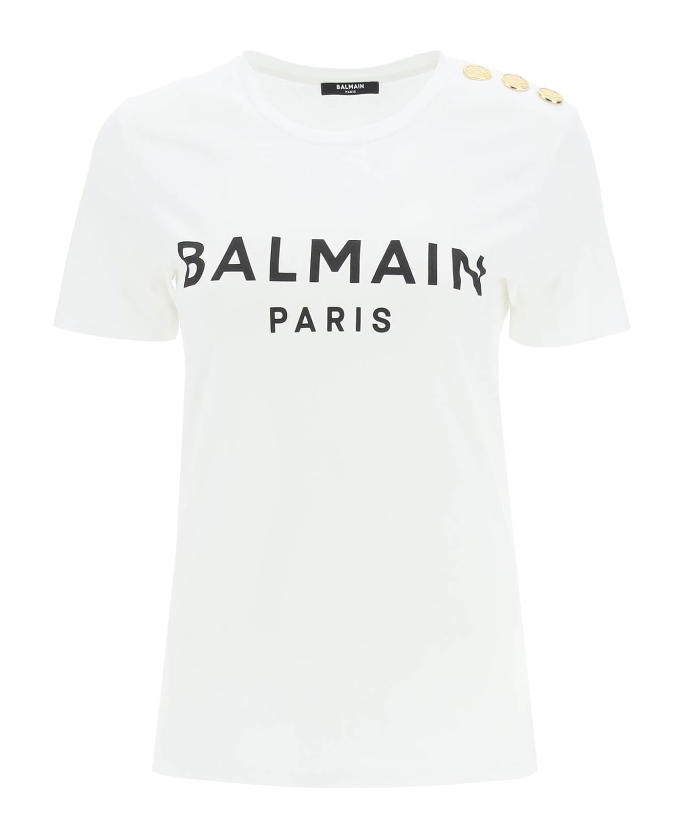 Balmain Logo Buttons T-shirt - Blanc/noir