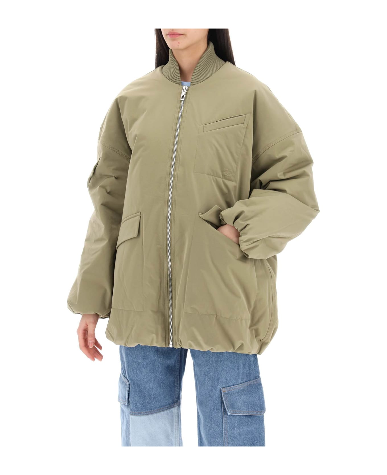 Ganni Oversized Midi Bomber Jacket - Aloe