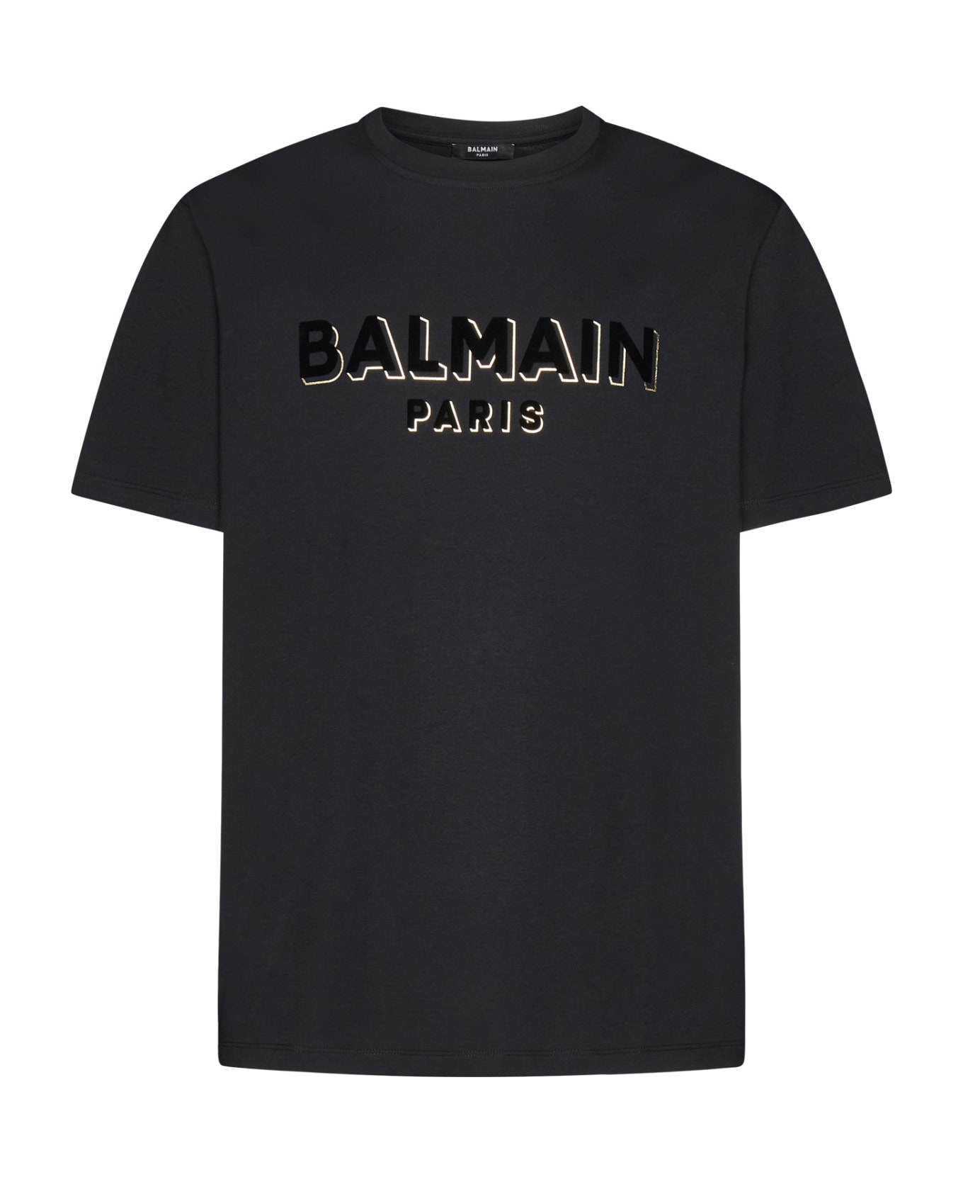 Balmain Flocked And Metallic Logo T-shirt - Noir noir or