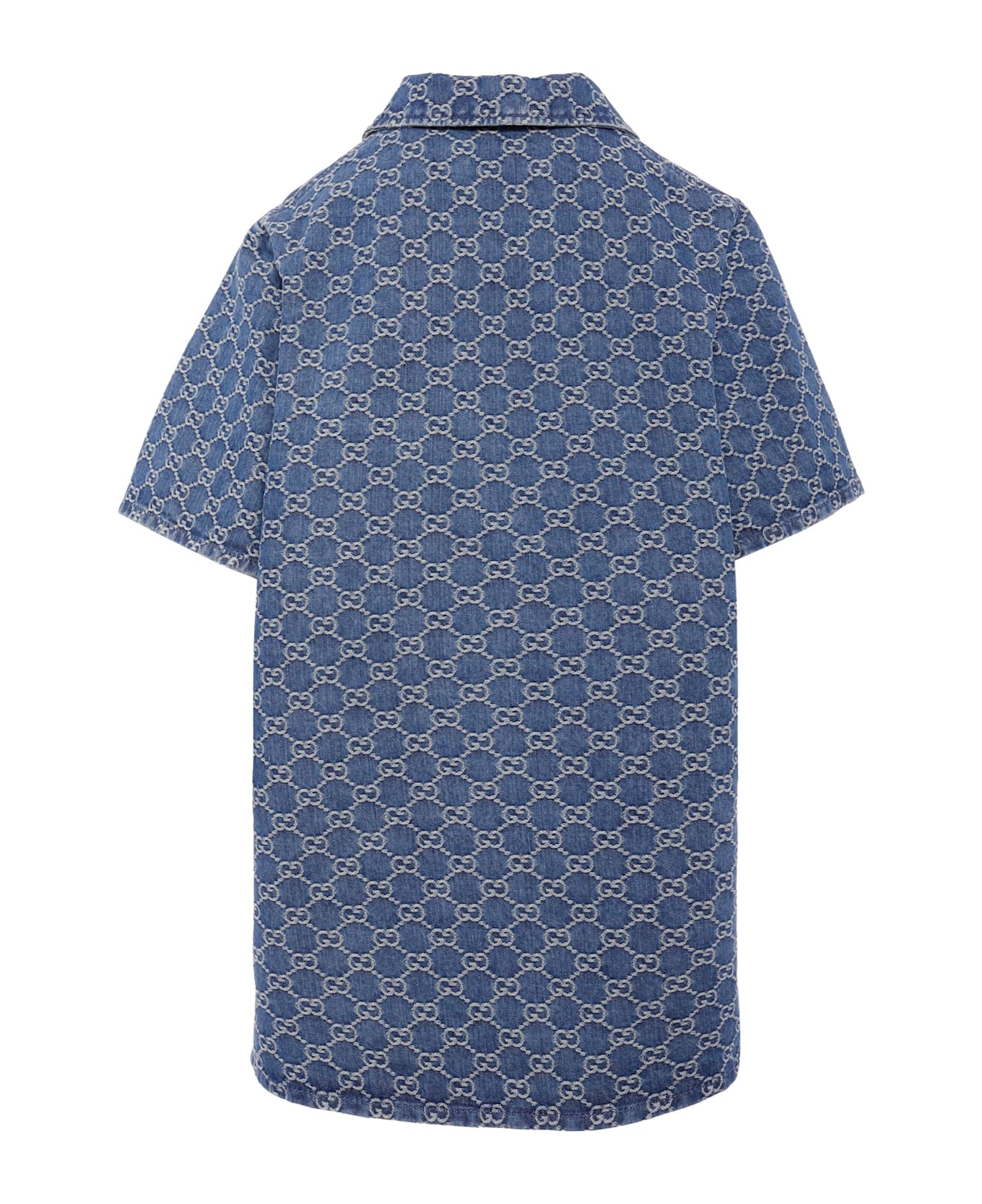 Gucci Denim Dress For Girl With Gg Motif - Denim