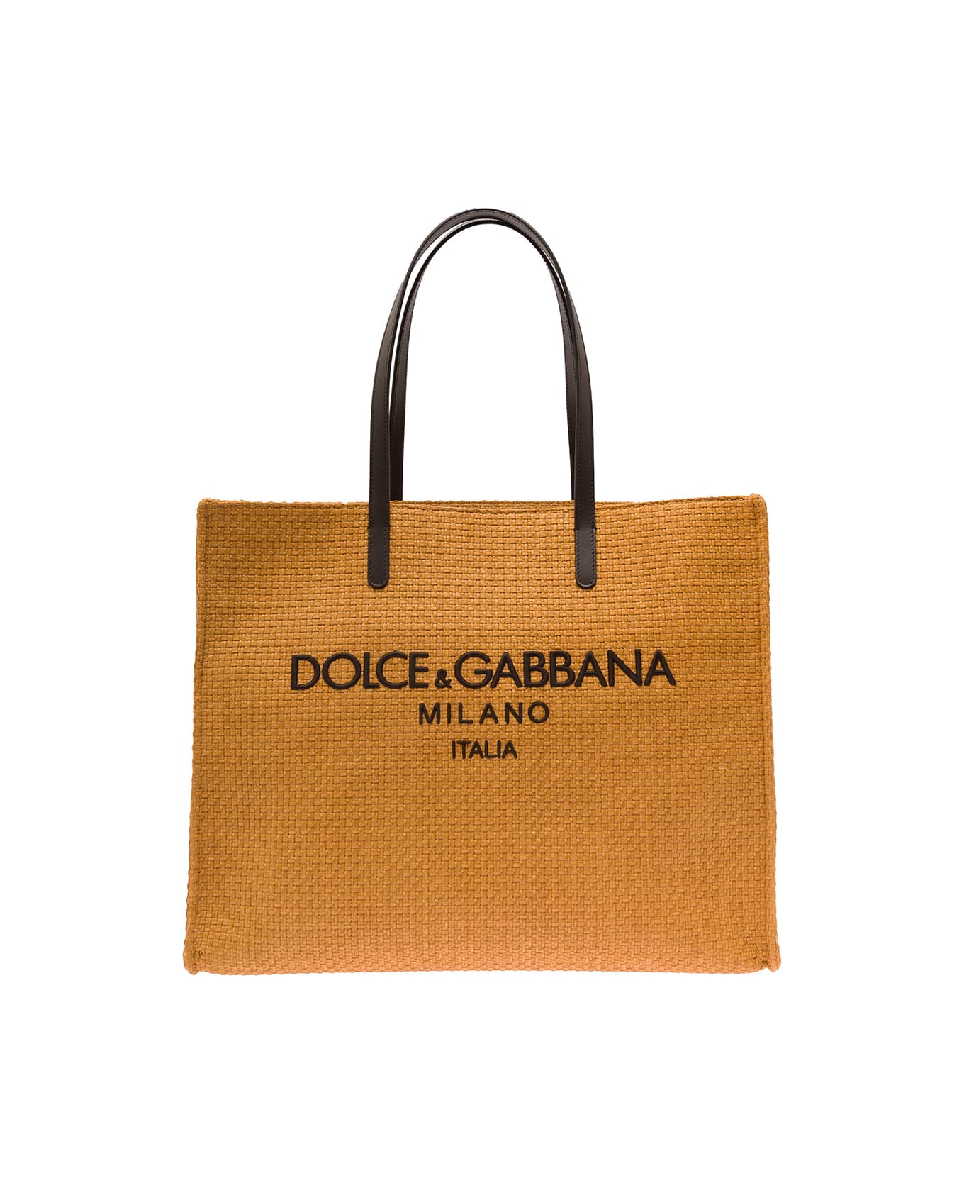 Dolce & Gabbana Beige Tote Bag With Contrasting Logo Embroidery In Raffia Man - Beige