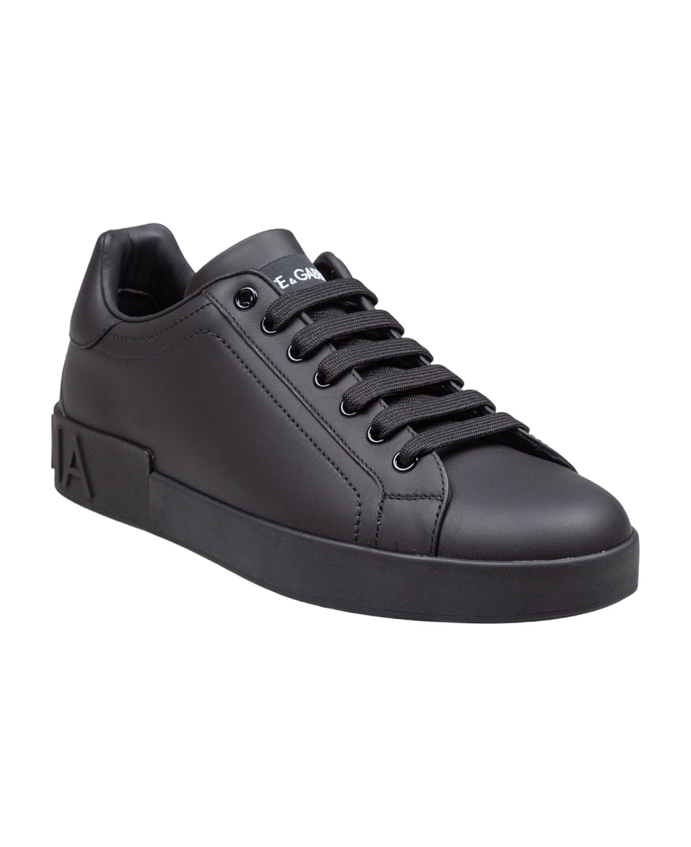 Dolce & Gabbana Portofino Sneakers In Black Calfskin - Black