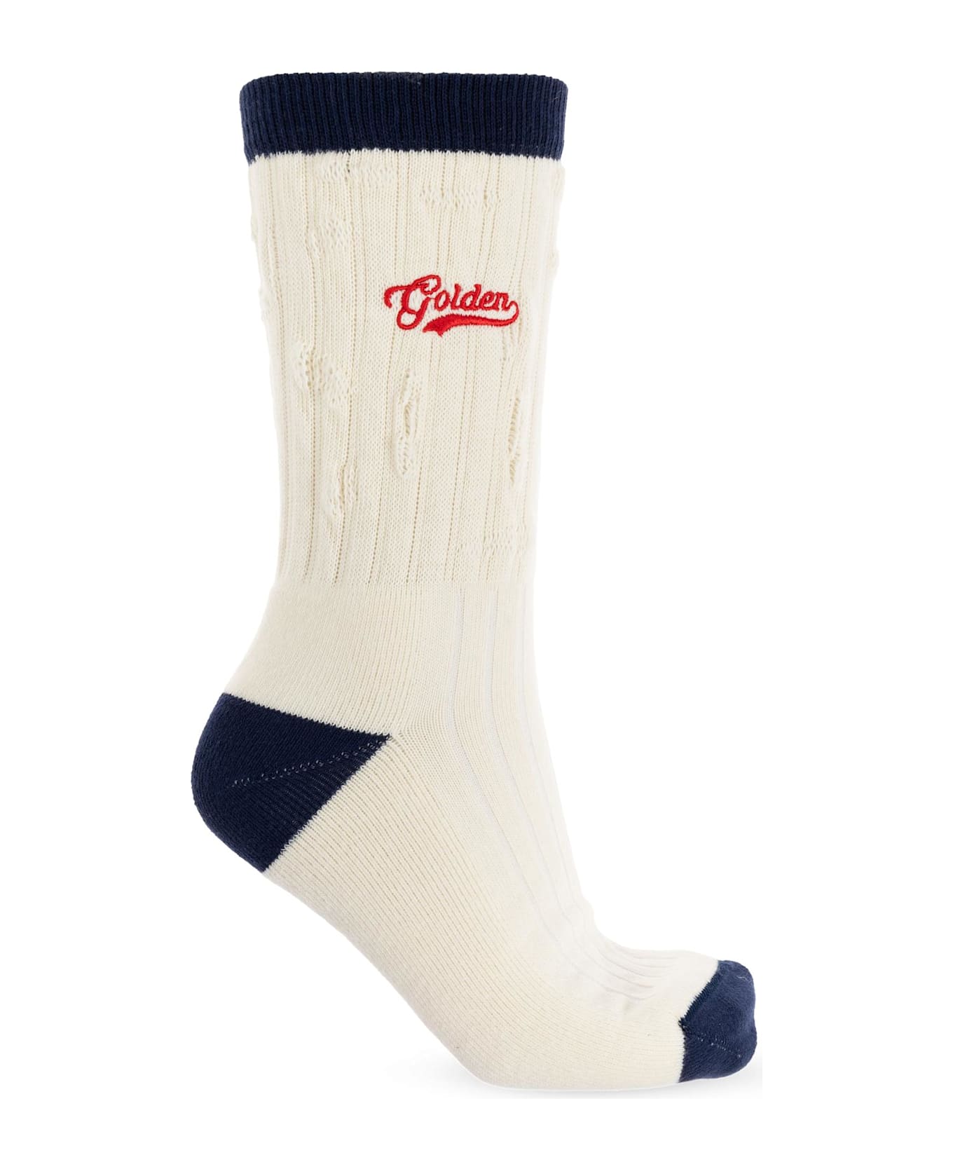 Golden Goose Socks With Logo - Heritage White/navy/red