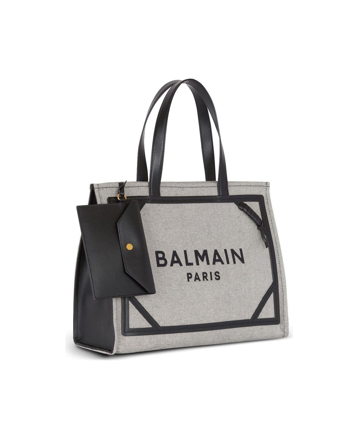 Balmain Logo Embroidered Top Handle Bag - Black