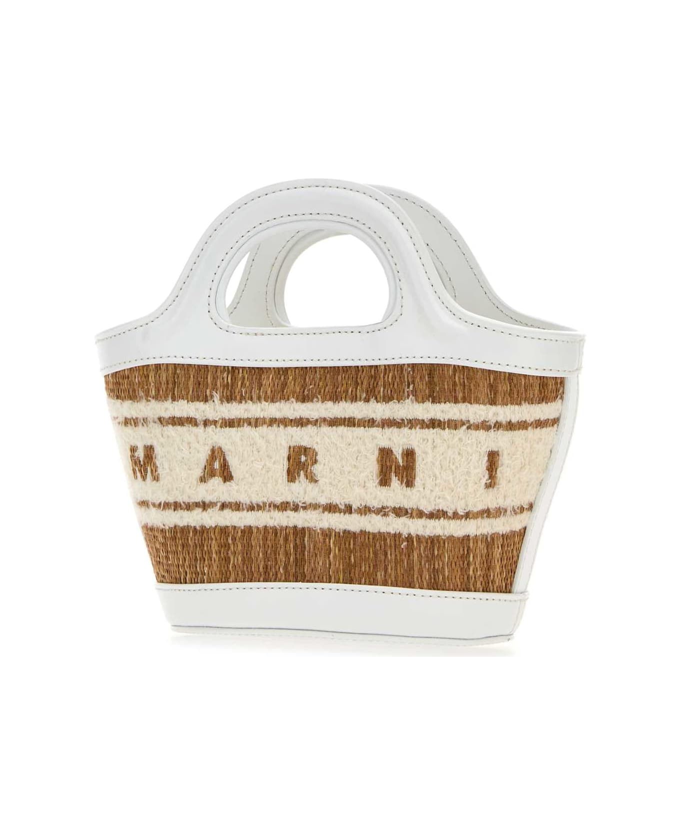 Marni Two-tone Raffia And Leather Micro Tropicalia Summer Handbag - ECRUWHITE