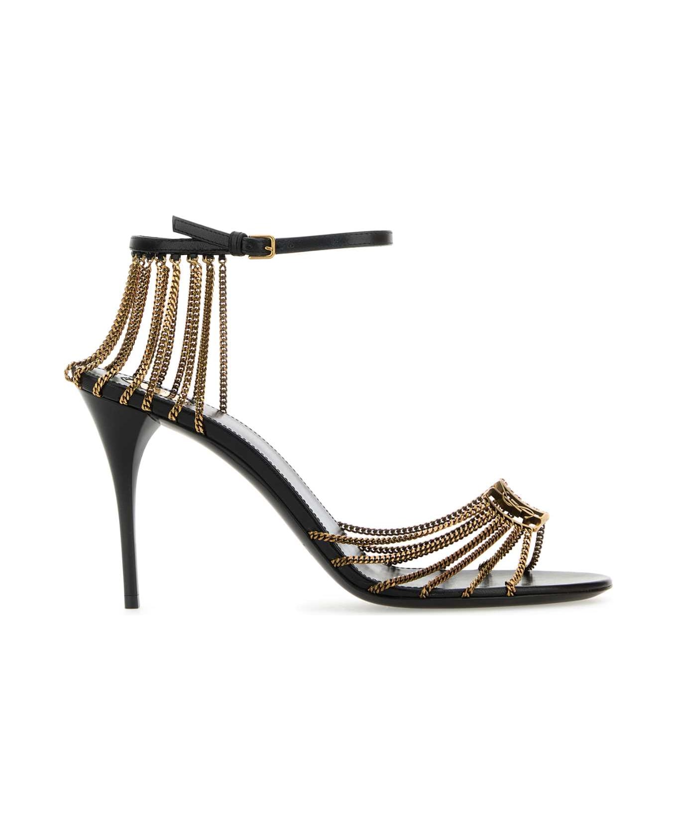 Saint Laurent Golde Metal Babylone Sandals - NERO