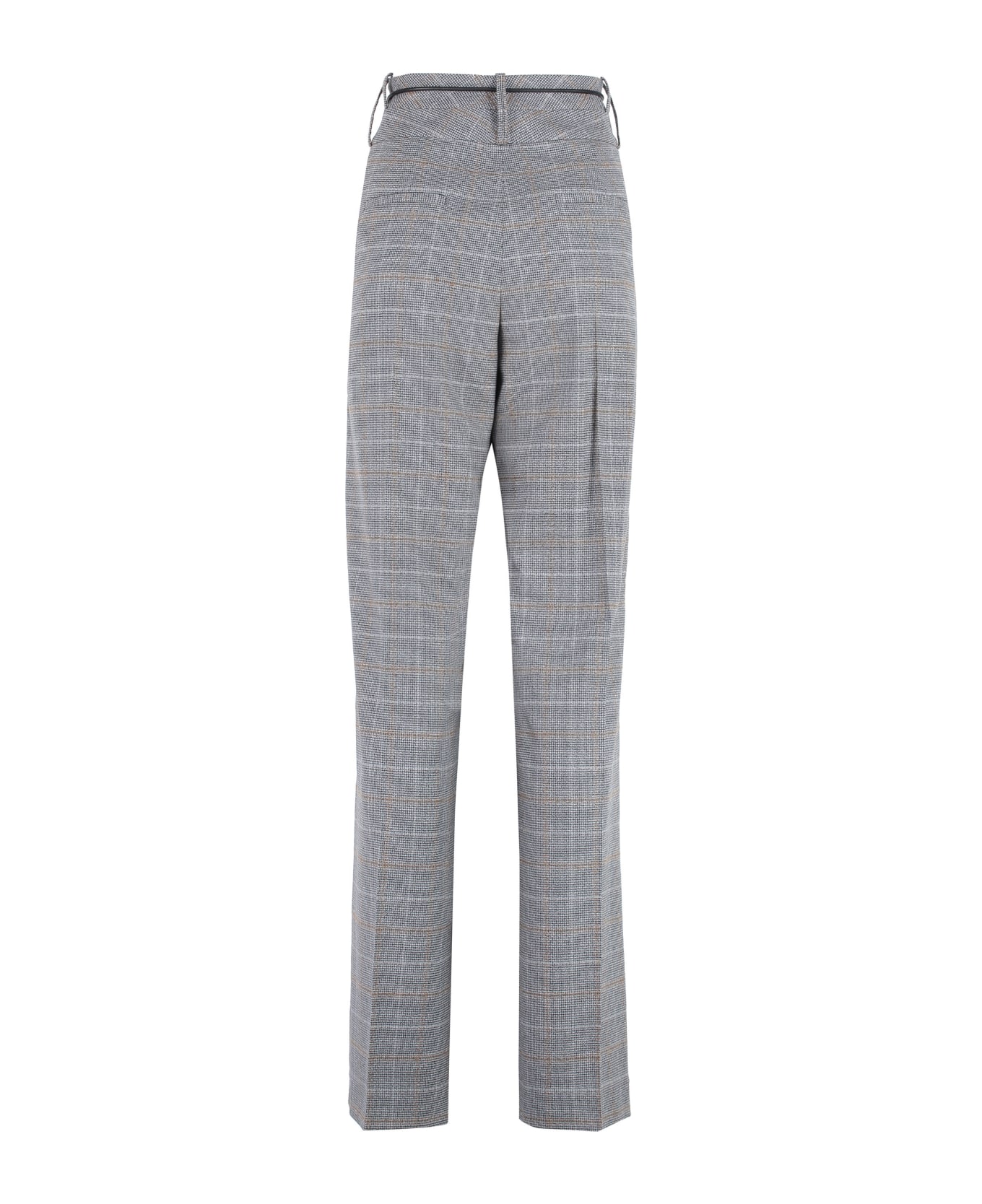 Peserico Prince Of Wales Checked Wool Trousers - grey