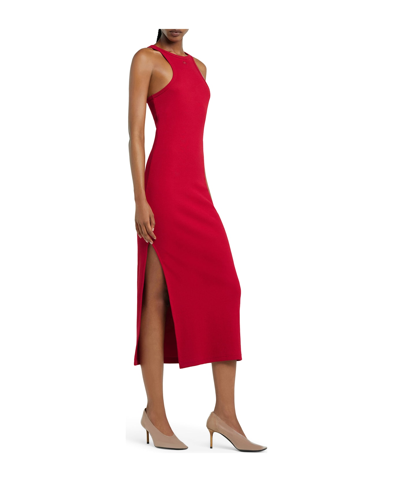 Courrèges Long Jersey Dress With Side Split - Red