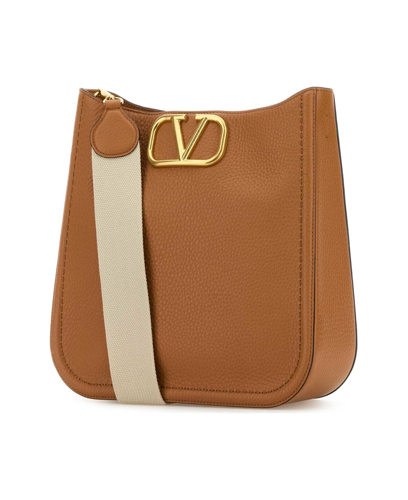Valentino Garavani Camel Leather Alltime Shoulder Bag - ALMONDBEIGESABBIA