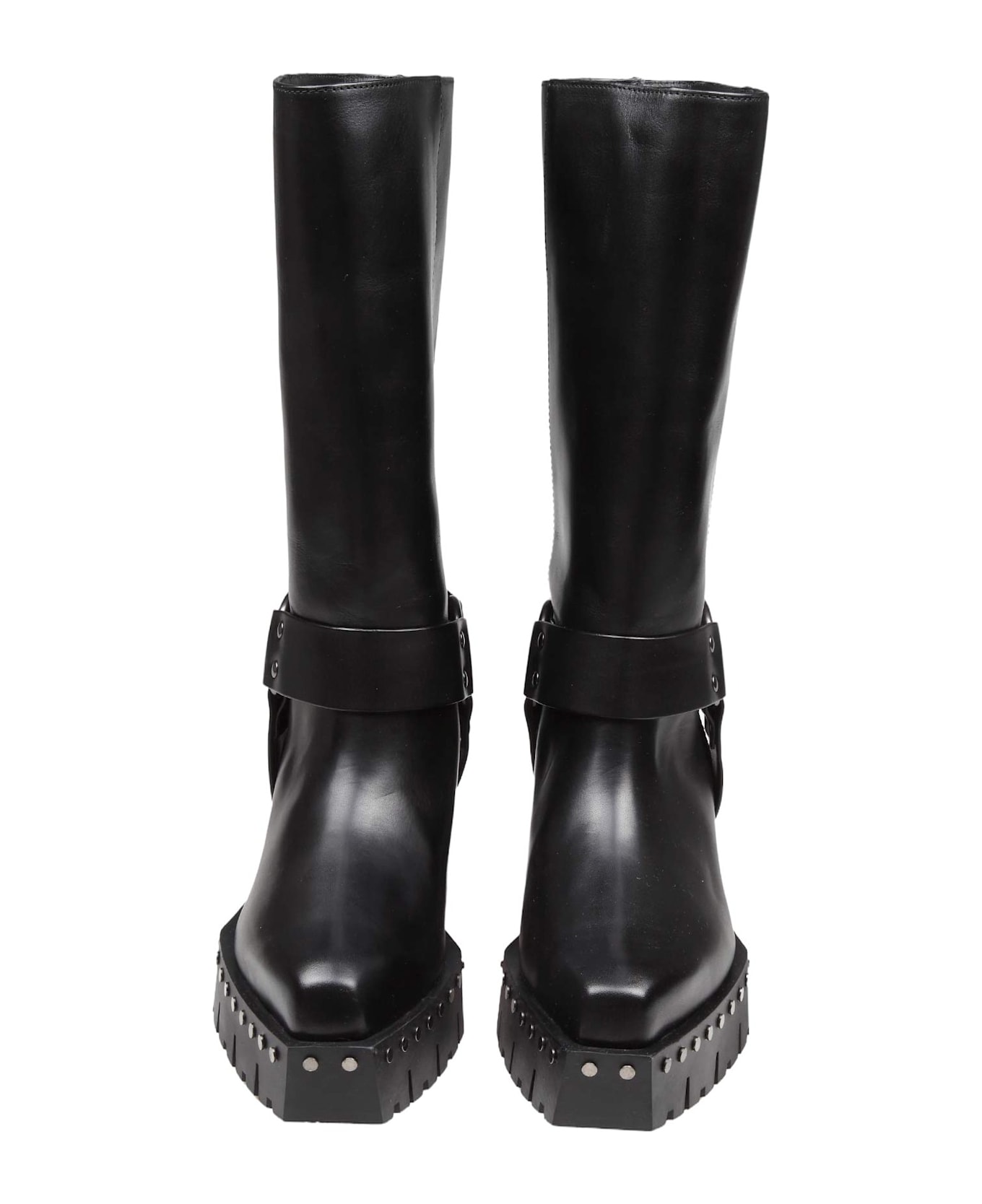 Jimmy Choo Leather Boot With Studs Color Black - Black