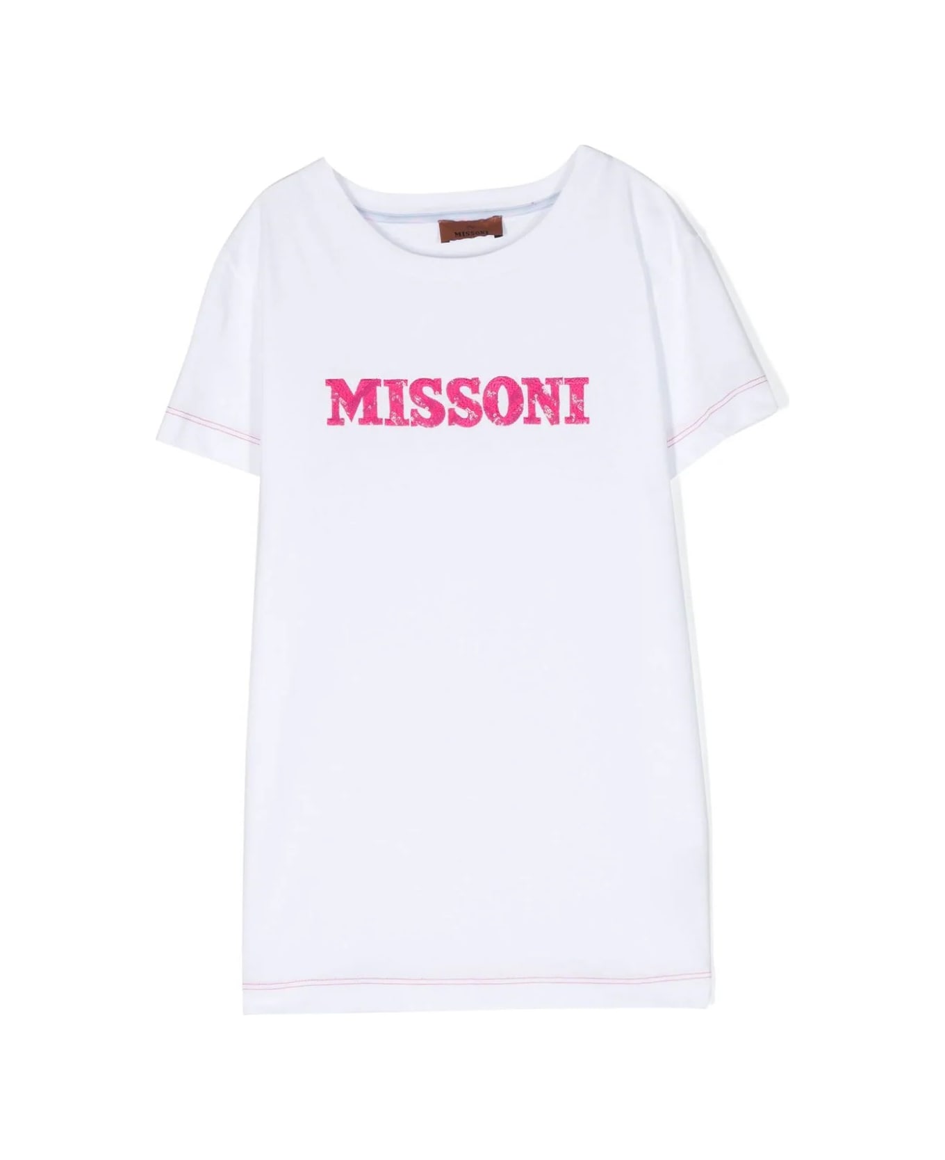 Missoni Kids White T-shirt With Fuchsia Sequins Logo - Fu