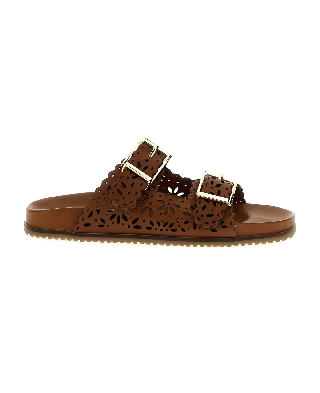 TwinSet Openwork Leather Sandals - Brown サンダル