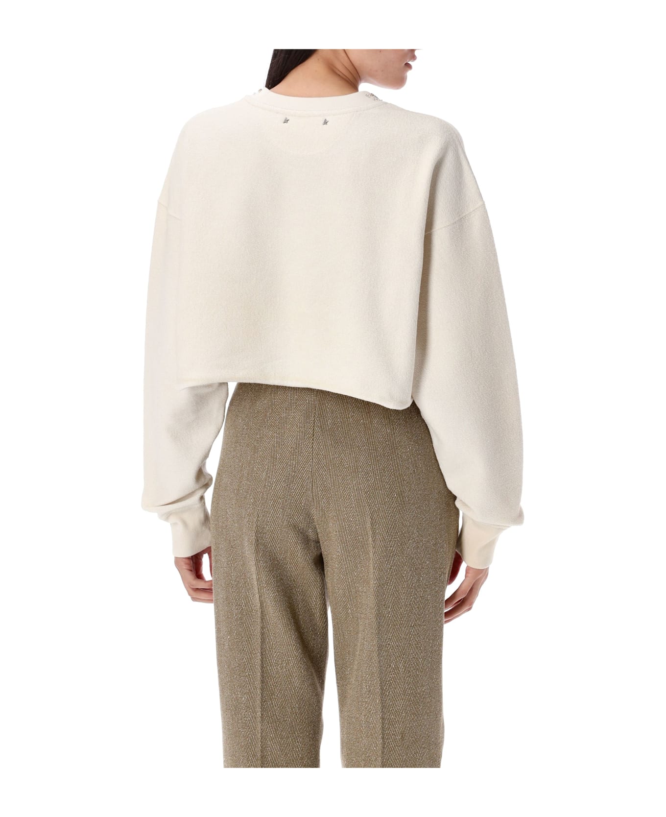 Golden Goose Crystals Cropped Sweatshirt - ARTIC WOLF
