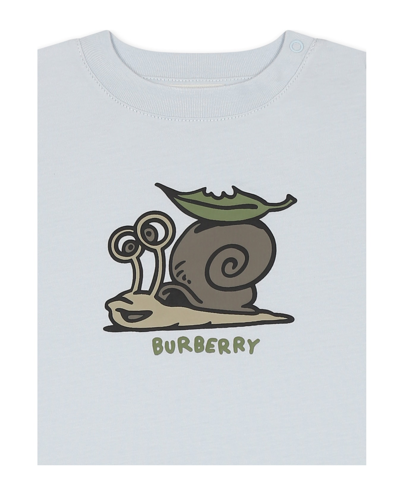 Burberry Light Blue Romper For Baby Boy With Snail - Light Blue
