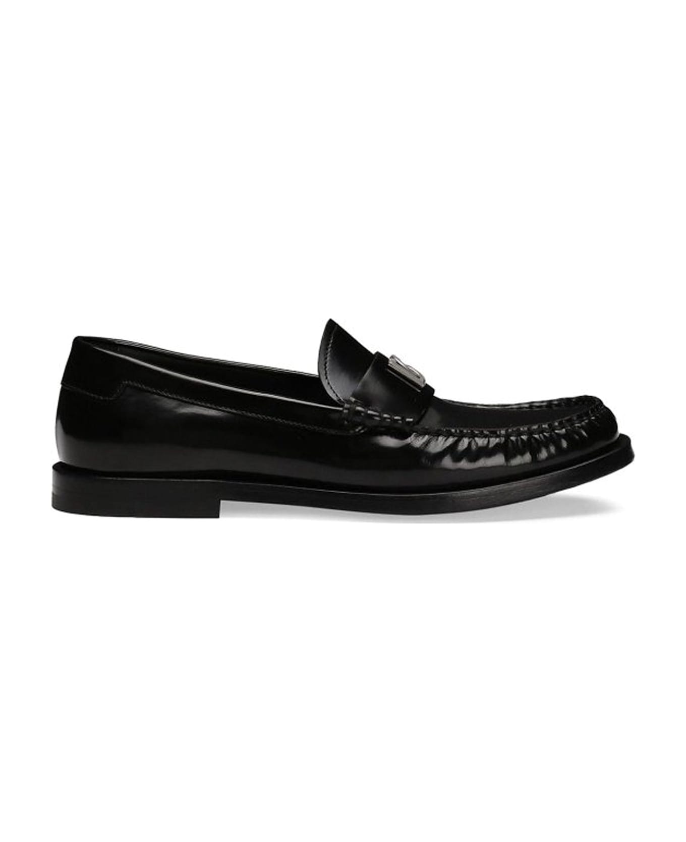 Dolce & Gabbana Leather Logo Loafers - Black