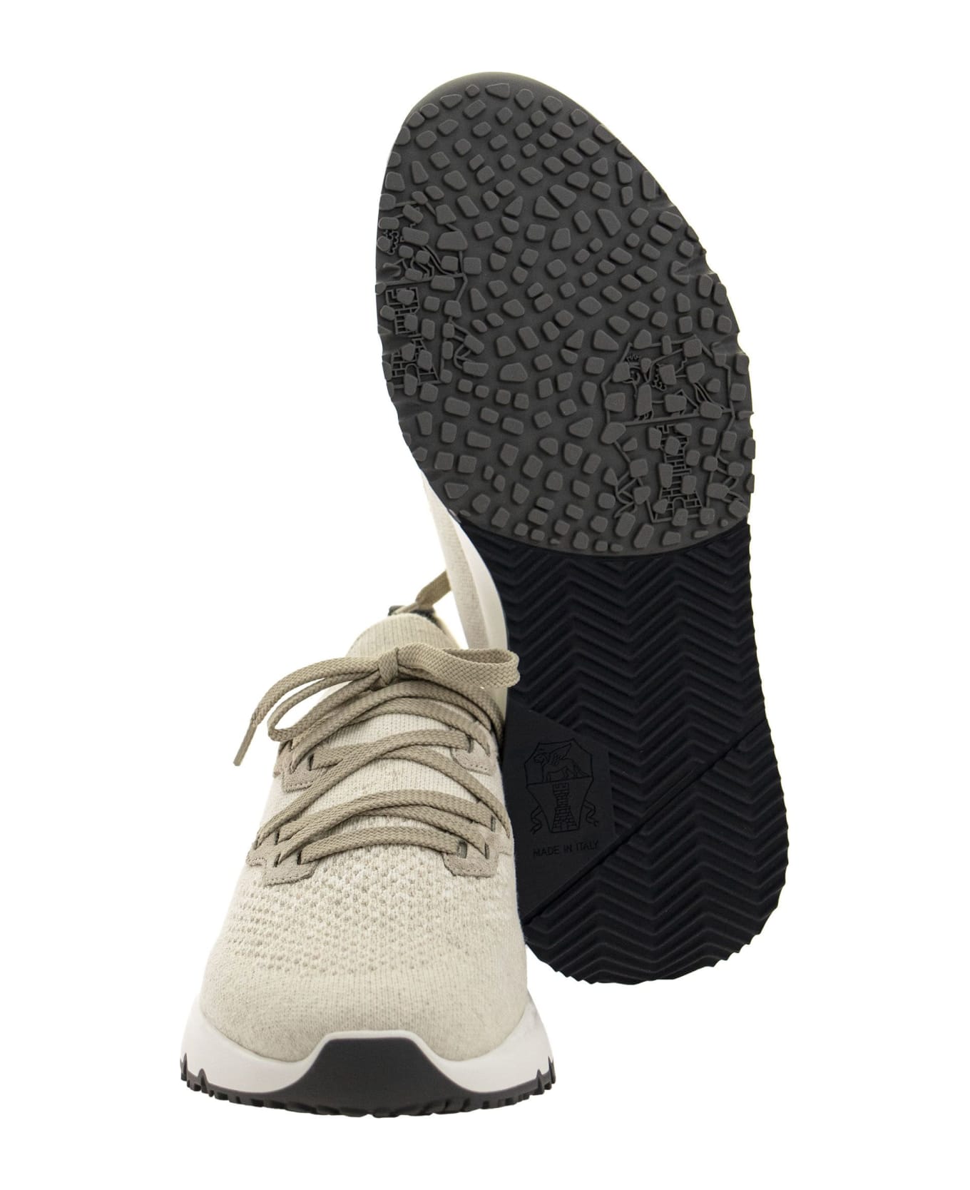 Brunello Cucinelli Cotton Chinè Knit Runners Sneakers - Beige