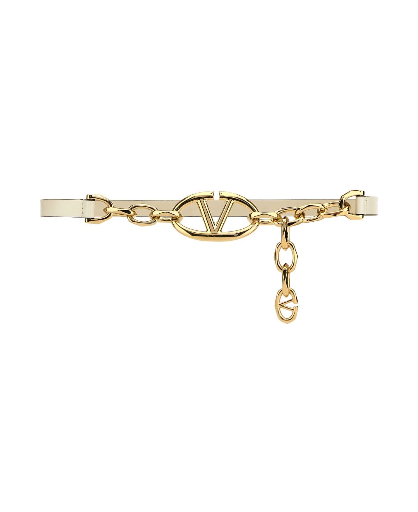 Valentino Garavani Two-tone Leather And Metal Chain Vlogo Belt - IVORY