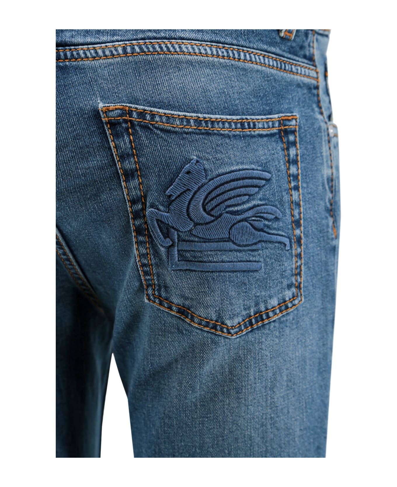 Etro Logo Embroidered Straight Leg Jeans - Blue
