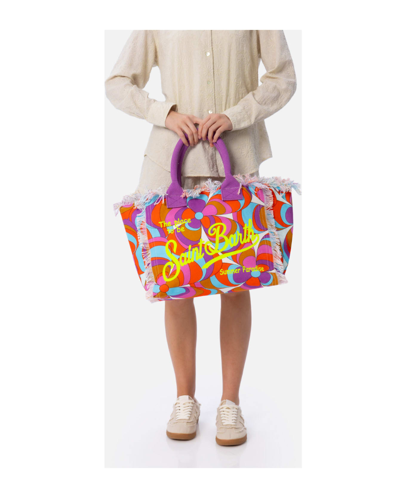 MC2 Saint Barth Cotton Canvas Vanity Tote Bag With Daisy Print - ORANGE