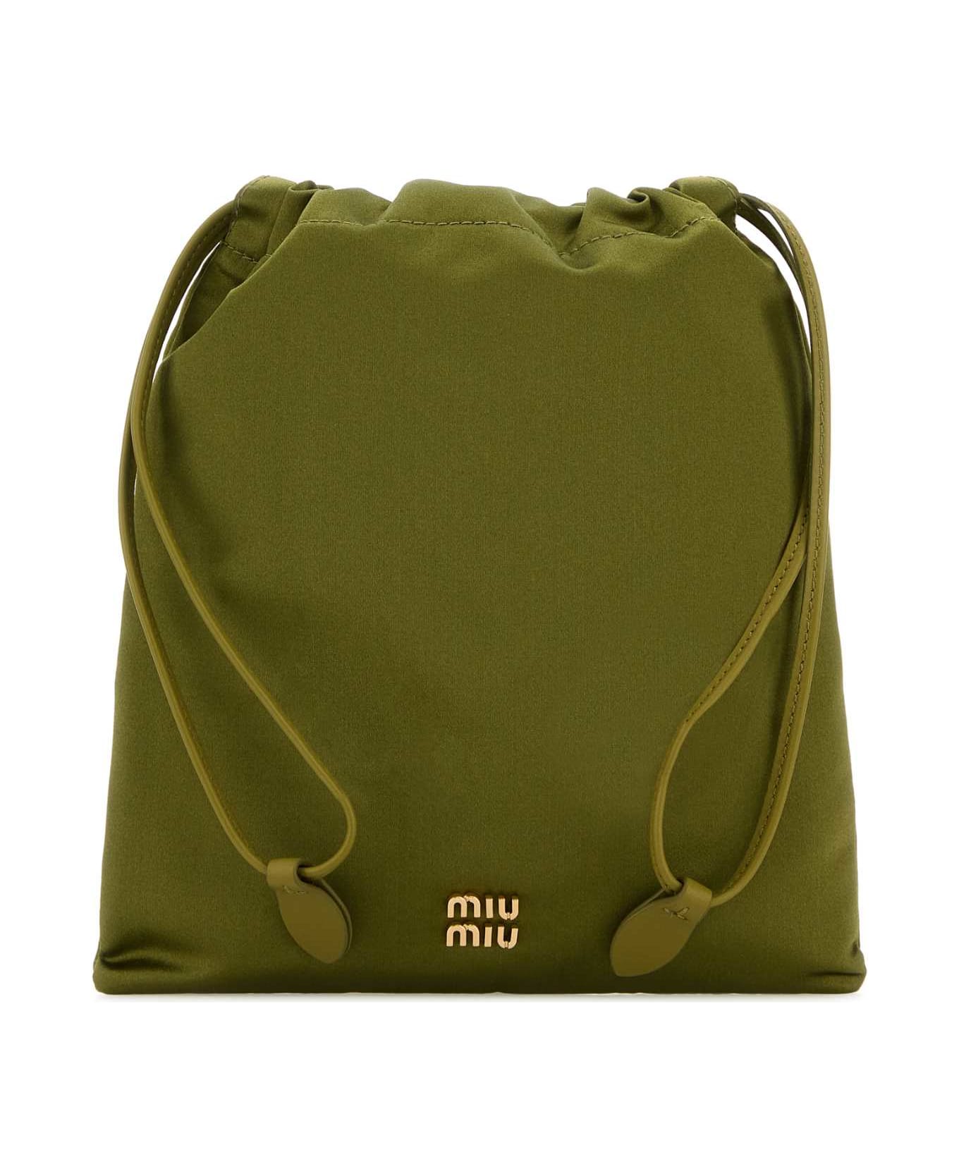 Miu Miu Olive Green Satin Pouch - EDERA