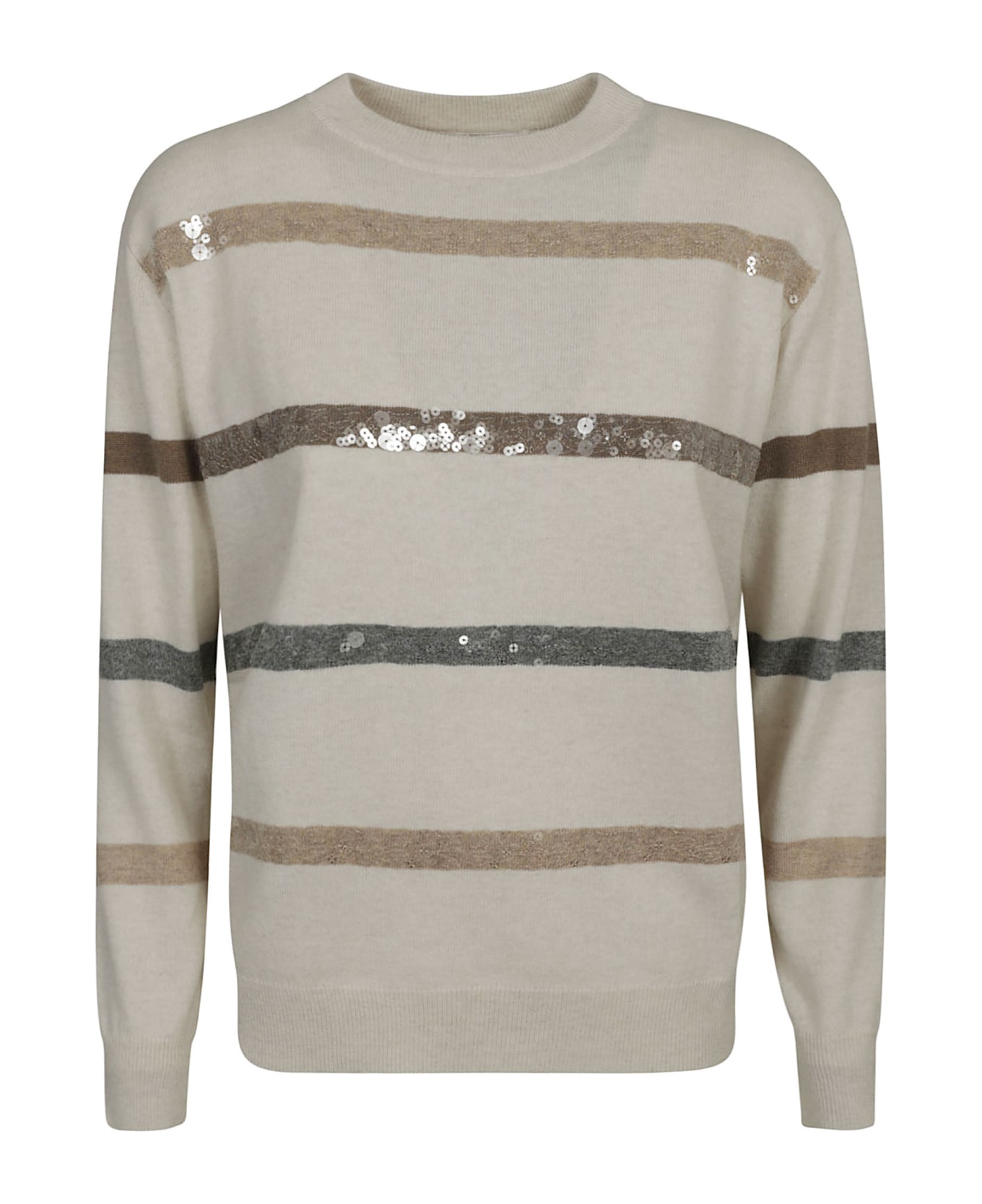 Brunello Cucinelli Sequined Stripe Sweater - OAT STRIPE