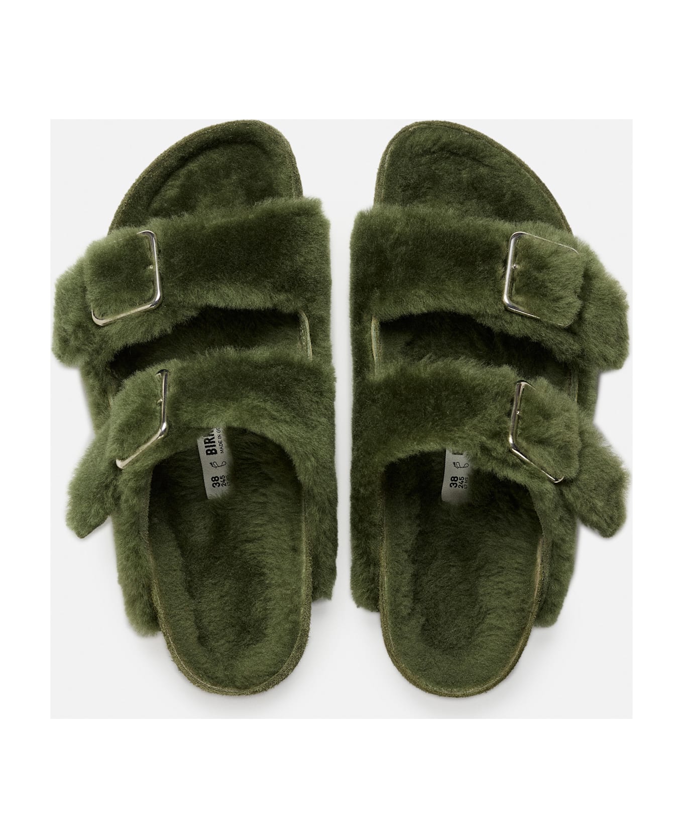 Birkenstock Women
s Arizona Shearling Big Buckle Green Sandals - Birkenstock 1774 - Green
