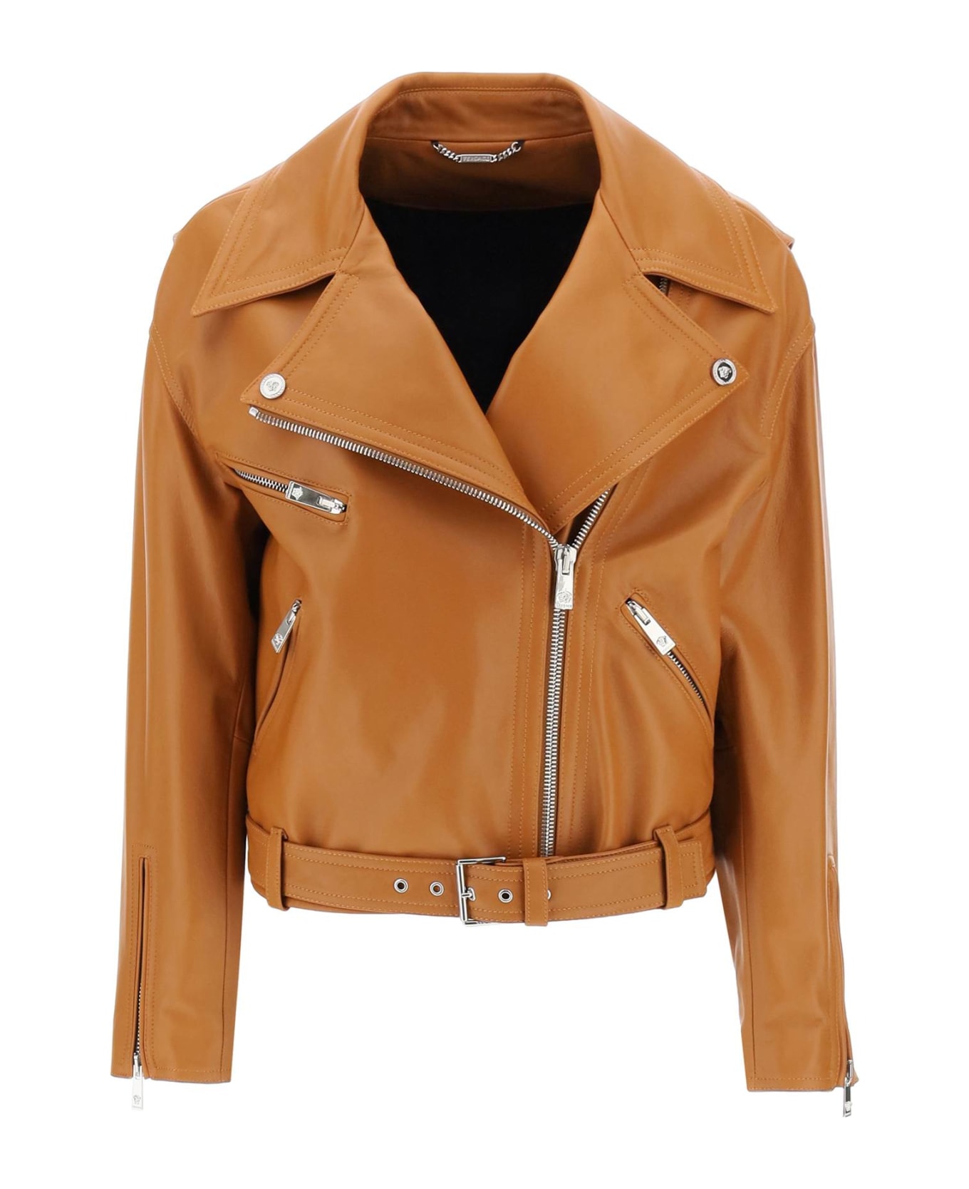 Versace Biker Jacket In Leather - CARAMEL (Brown)