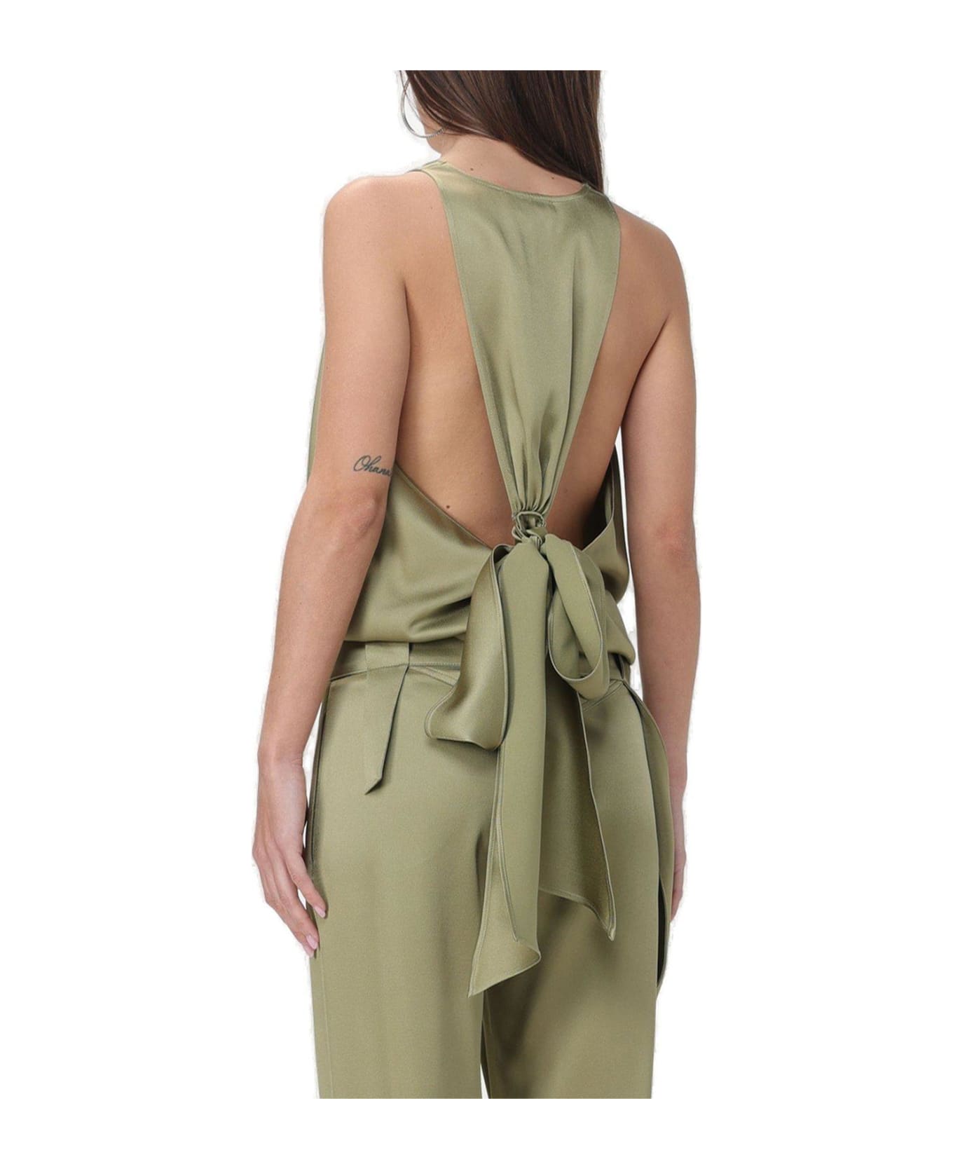 Blumarine Plunging V-neck Open Back Satin Bodysuit Blumarine - GREEN