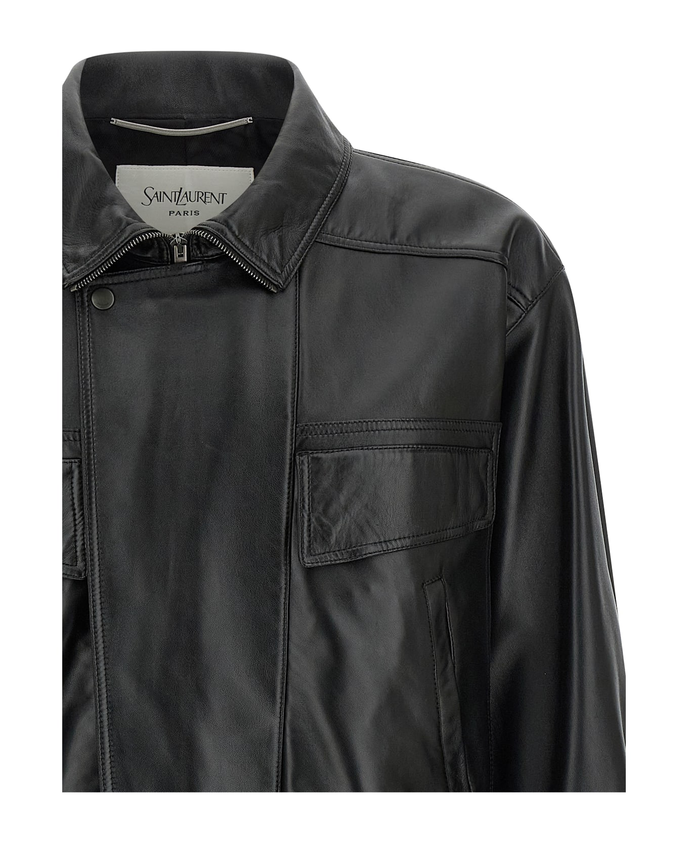 Saint Laurent Leather Bomber Jacket - Black  