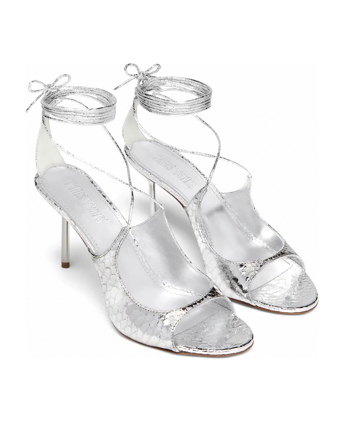 Paris Texas Loulou Lace-up Stiletto Sandal - Silver
